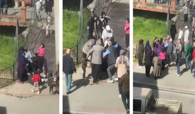 Kadınlar tekme tokat birbirlerine girdi! Erkekler zor ayırdı